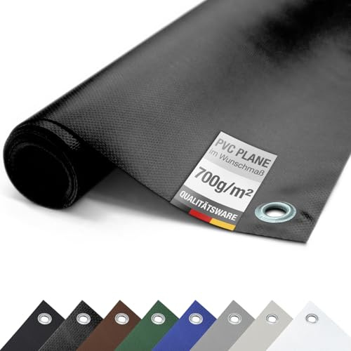 ANKO PLANEN 700 g/m² PVC Gewebeplane mit verzinkten Rundösen – Matte UV-stabile reißfeste LKW Abdeckplane (Schwarz, 2,5m x 2m)