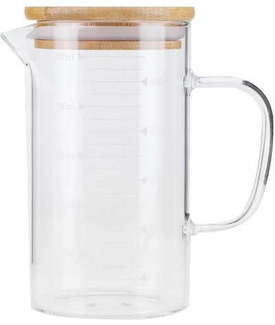 Caraffa Graduata Brocca in Vetro 0,5 lt Riscaldabile Trasparente con Coperchio Bicchiere Graduato per La Casa del Ristorante Dell'hotel
