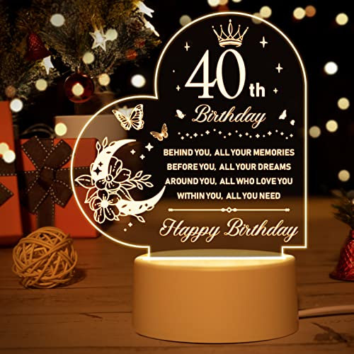 Vetbuosa 40th Birthday Gifts for Women and Men, 40 Years Old Birthday Gifts Night Light, 1985 40th Birthday for Friend, Dad, Mum, Husband, Wife Birthday Night Lamp