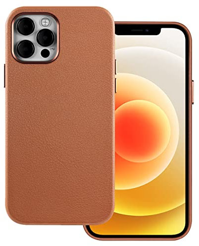FERRAVUTTI Vegane Lederhülle für iPhone 12 / iPhone 12 Pro 6,1 Zoll Kratzfeste PU Leder Magnethülle kompatibel mit MagSafe Aufladung-Braun