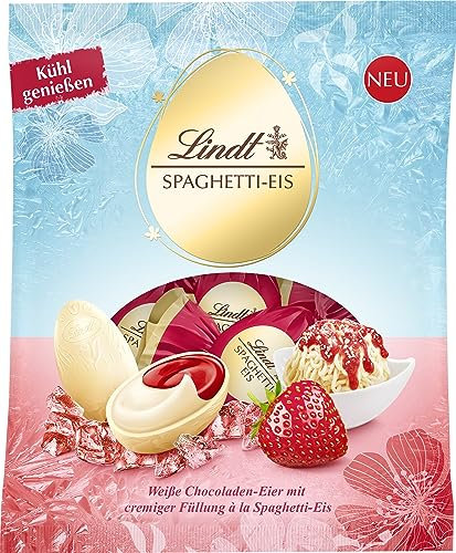 Lindt Schokolade Spaghetti-Eis-Eier | 90 g Beutel | Weiße Schokoladeneier mit cremiger Füllung a la Spaghetti Eis | Osterschokolade | Schokoladengeschenk