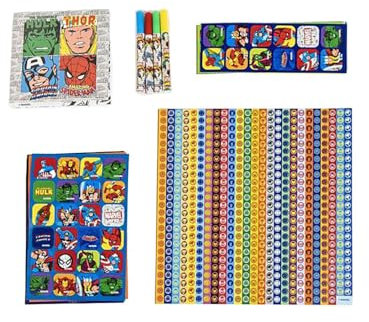 Marvel Sticker Set - Enthält 1000 Sticker in Verschiedenen Größen - Perfekt für Scrapbooking - Farbig und Schwarz-Weiß - Original Produkt in Spanien Designed