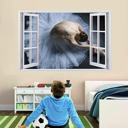 Wandsticker 3D Durchbruch Ballett Wandtattoo kinderzimmer Deko Wand Aufkleber Selbstklebend Wanddurchbruch Wandsticker Wandbild für Junge Mädchen Teenager Zimmer Wohnzimmer Schlafzimmer 120x80cm