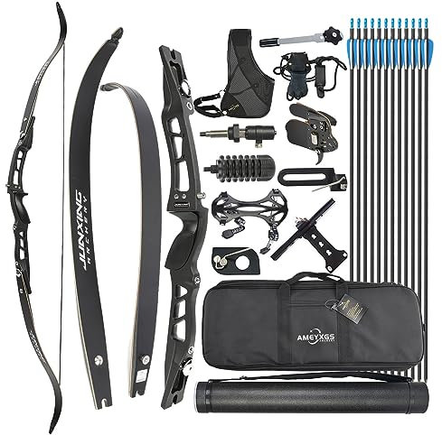surwolf 66“ Takedown Recurve Bogen 20~40LBS ILF Wettkampf Recurve Bogen Set für Erwachsene, Sportbogen, Bogenschießen Jagdbogen, Langbogen (schwarz Set, 24 lbs)
