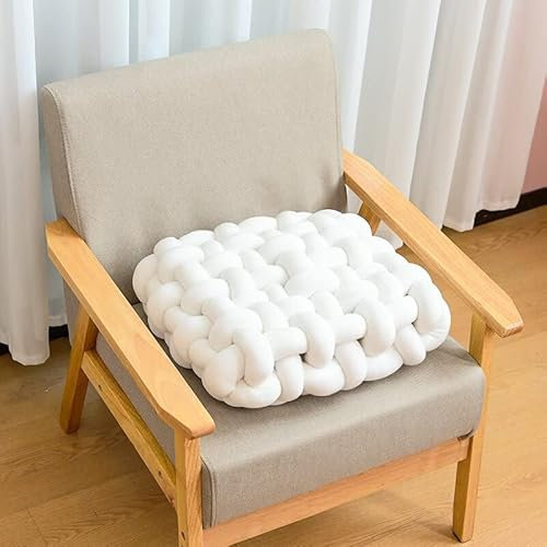 Dekoratives Dekokissen Knotenkissen, 40 * 40 * 12cm Couchkissen Sofa Kissen Elastisch Quadrat Nordische Wurfkissen Deko-Kissen für Schlafzimmer Sofa Auto Kinderzimmer Kinder Zimmer Dekoration-Weiß