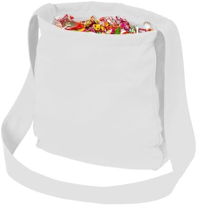 PARTY DISCOUNT NEU Wurfbeutel weiß mit Futterstoff, 36x34cm, 71cm Träger, mit 2 Staufächern und breitem Trageriemen