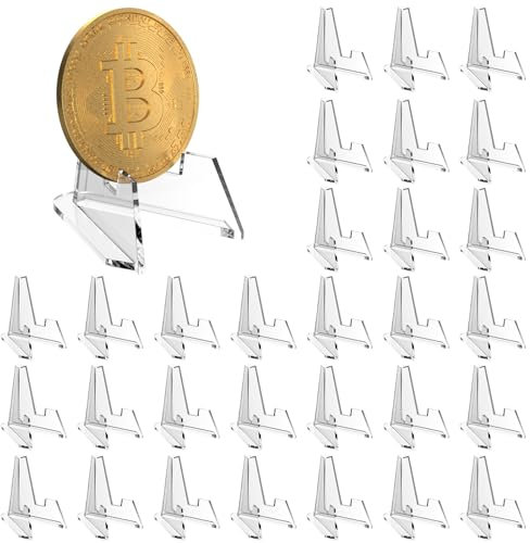 Brevanza 30 Stück Kartenständer, Klein Münzständer, Karten Ständer Mini, Tellerständer für Medaillen, Kartenaufsteller Kunststoff, Staffelei Ausstellungsständer, Münzhalter Display Transparent