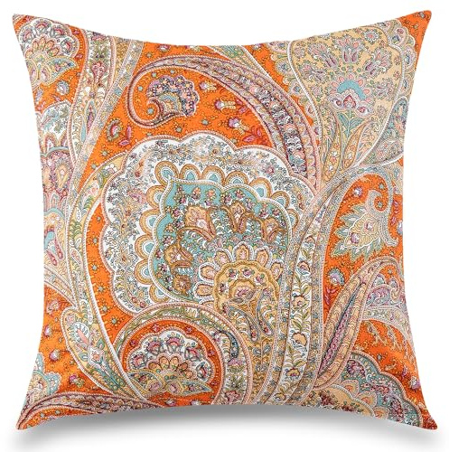 ATsense 2er Set Kissenbezug 40 x 40 cm, 2 Stück - 100% Baumwolle, Böhmischer Stil Hellorange Kopfkissenbezug mit Reißverschluss, ÖkoTex Zertifiziert Superweicher Premium und Hypoallergen