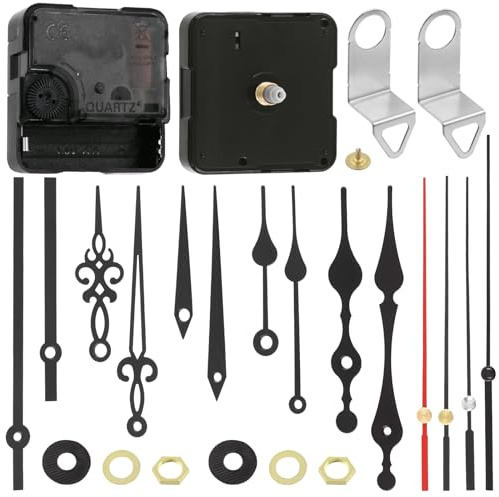 Swpeet 25Pcs 13 mm/0.5 Inch Silent No Battery Quartz Clock Mechanism Kit Including 11 Clock Movement Repair Parts and 14 Practical Different Hands Clock Parts Replacement, DIY Wall Clock Repair