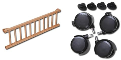 babybay Verschlussgitter/Stubenwagen passend für Modell Maxi und Boxspring (Kernbuche geölt) & Rollensatz Parkett/Rollen passend Modelle