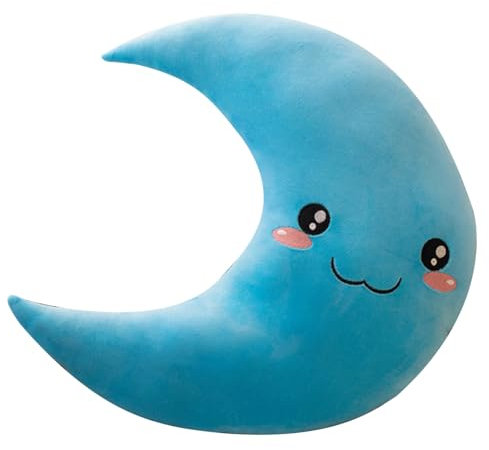 Uixxducc Kuschelkissen Kinder Mondkissen, Weiche Flauschige Mondform Zierkissen Sofakissen, Plüsch Kissen Dekokissen für Kinderzimmer Schlafzimmer Deko (Blau,25cm)