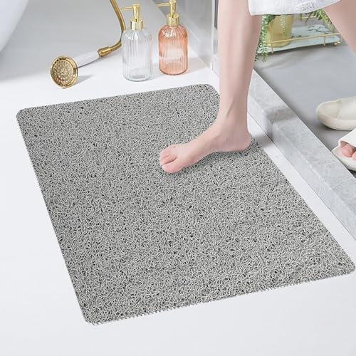 Duschmatte rutschfest 60x80cm, Weich Sicherheits Badematte mit Ablauflöchern, PVC-Luffa Massage Komfort Duschmatten für Antirutschmatte Nassbereiche, Schnell trocknend (Grau)