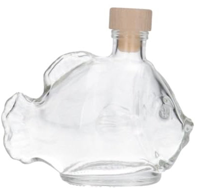 plastic flessenshop 1x Glasflasche 'Fisch' - 200 ml - Dekoflaschen, Glasflaschen mit Verschluss - Form: Fischglas - Transparente Flasche - Glas - 1 Stück, 1 Stück