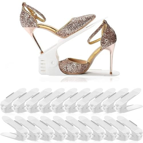 Organizadores Zapatos 20 Piezas ,Soporte de Calzado de Altura Ajustable,Ordenar Zapatos Dentro Armario,Zapatero Simple,ranuras para zapatos,Diseño Grueso y Antideslizante,zapatos ahorrar espacio