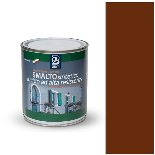 2BM Smalto Sintetico ad Alta Resistenza Rosso Ossido RAL3009 a Solvente Brillante Inodore, Non Ingiallente, Adatto a Legno, Metallo e Muro, Per Interni ed Esterni | Formato 0,75 lt
