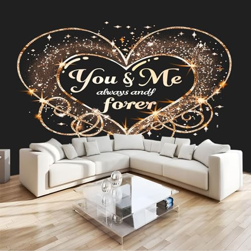 Panorama-Art Fototapete Goldene Liebe 400 x 280cm Vlies Tapeten Teenager Moderne Wandtapete Wohnzimmer Schlafzimmer UV-Schutz