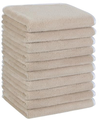 KinHwa 10er Pack gästehandtücher 30x50, Mikrofaser Handtuch, Flauschiges gästehandtücher,Weich &Saugstark gästehandtuch 30x50cm,Hellbraun