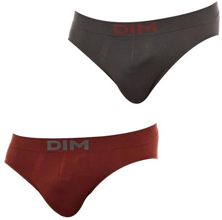 DIM Slip Seamless Micro x2, Gris Quartz/Bordeaux Froid, L (Lot de 2) Homme