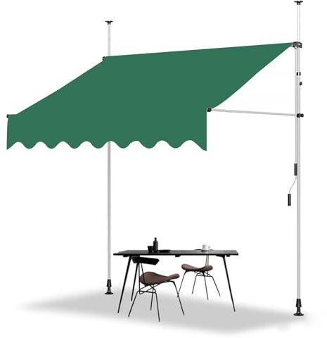 LXRHLIKG Klemmmarkise, Klemm Markise für Terrasse mit Manueller Kurbel, PU-Beschichtetem Polyestergewebe und Stahlrahmen für Terrasse, Balkon, Hof (Color : Green-White, Size : 157/400cm)
