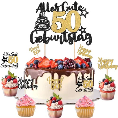 50 Geburtstag Mann Tortendeko 50. Happy Birthday Cake Topper Deko 50. Geburtstag Mann 13 Stück Alles Gute zum Geburtstag Schwarz Gold Kuchen Deko 50 Geburtstag Deko