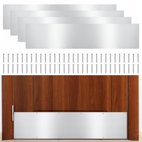 Tatuo 4 Pcs Door Kick Plate Rectangular Aluminum Door Push Plate with Satin Finish, Silver Gray (34 x 6 Inch)