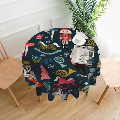 Nussknacker-Ballett-Tischdecke für Damen, Weihnachten, runde Tischdecke, 152 x 152 cm, Falten-Tischschutz für Outdoor und Küche, Esszimmer