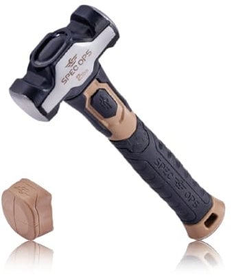 Spec Ops Tools Drilling Hammer, 2 lb Sledge Hammer with Removable Soft Mallet Cap & Bi-Material Shock Absorbing & Vibration Dampening Handle, 3% Donated to Veterans, Black/Tan