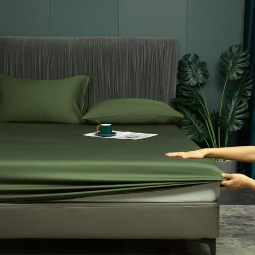 Bambus Spannbetttuch 160x200cm Grün Olivgrün Spannbettlaken 50% Bambus und Mikrofaser Bettlaken Betttuch Weich kühlend Atmungsaktiv Spannbetttuch 120 x 200 für Hohe Matratze bis 25-30 cm