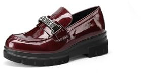 QUEEN HELENA Mocassini con Fibbia con Strass Francesine Casual Eleganti Donna X31-42 (Bordeaux, Sistema Taglie Calzature EU, Adulto, Donna, Numero, Media, 38)