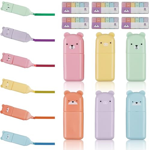 GAOUTO 36 Stück Mini Textmarker, Macarons Mini Kinder Textmarker, Bär Stifte, Süße Leuchtstifte für Kinder, Highlighter Marker, Highlighter Pen Set für Geschenke, Party, Geburtstag, Schule (6 Farben)
