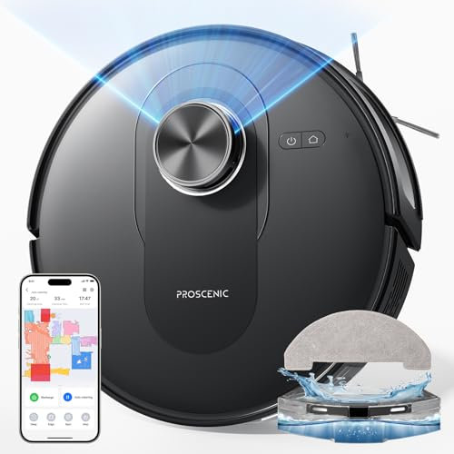 Proscenic Q8 Saugroboter mit Wischfunktion, 5000Pa 200min Staubsauger Roboter Leistungsstark Laser Navigation mit 5 Karten, Steuerung über APP Alexa Siri IFTTT Google für Böden Teppiche Tierhaare