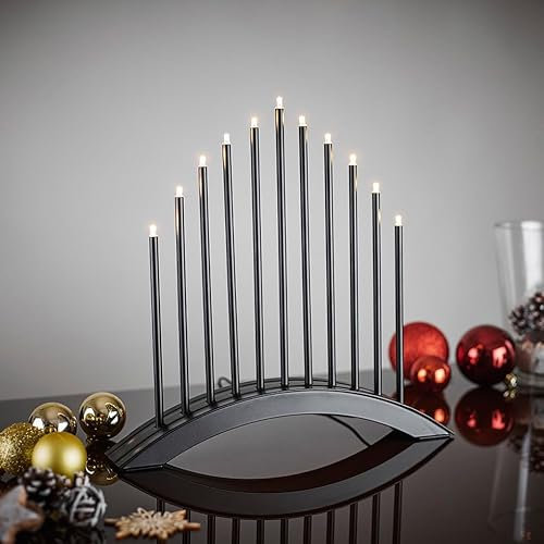 MeLiTec LED Weihnachts Beleuchtung SL30-2 Fensterlicht XMAS, Schwarz-Matte Brückenform mit 11 LED-Leuchtstäben für gemütliches Ambiente
