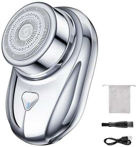 Mini-Shave Elektrorasierer, Mini Rasierer Herren,Wiederaufladbarer USB Akku Rasierer, 8000 U/min, IPX7 Wasserdicht Kapsel Rasierer, Tragbarer Elektrischer Mini-rasierer für Männer (Silber)