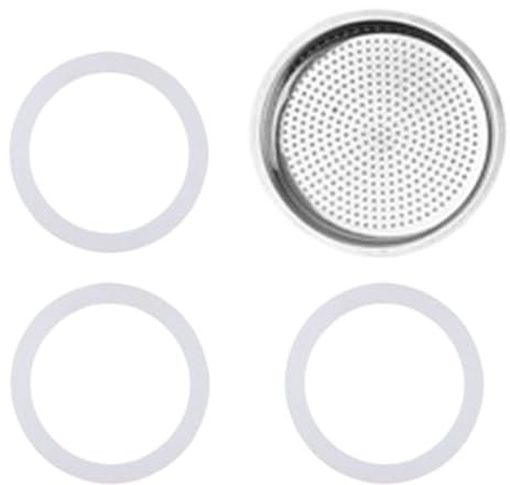 Junta y filtro confidenciales universales para café moka recambios (3 x anillos de fijación de silicona + 1 filtro de acero)
