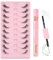 Oreola Ensemble de demi-cils Wispy Cat Eye Lashes 10 paires Kit de demi-cils transparents avec bande transparente et dissolvant Faux cils 3/4 aspect naturel Réutilisables