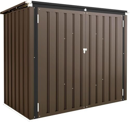 U-MAX 1.5x0.8m Garden Storage Box, Metal Outdoor Shed with Double Door, Waterproof Outside Sheds Outdoor for Trash Cans & Small Bike, Brown