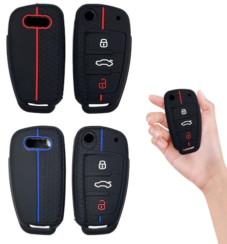 Protection Coque clé Audi a1, 2 Pièces Protection clé Audi q3, Porte clé Audi, Etui Clef Audi a1, Voiture Coques de clé COM patible pour Audi A1 A3 A4 A6 A8 S3 S4 S6 RS4 RS6 Q2 Q3 Q5 Q7(Bleu+Rouge)