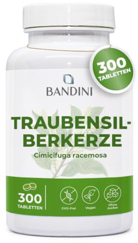 Bandini® Traubensilberkerze 300 Tabletten | Cimicifuga oder Actaea racemosa | Hochdosiert mit 300mg pro Tagesdosis | Trauben-Silberkerze Extrakt | Black Cohosh | Natürlich und 100% Vegan Supplement