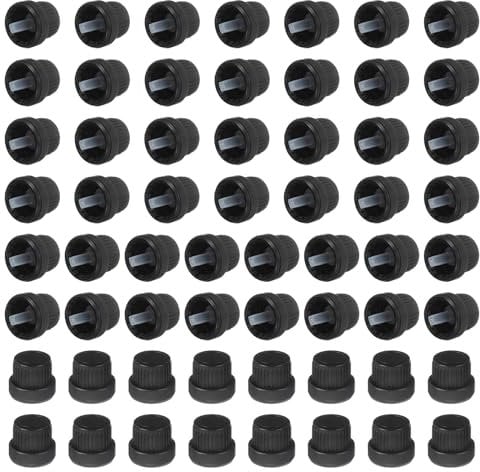 sourcing map 60 Pcs Plastic Replacement Bottle Caps, 18mm Thread Plastic Covers Lids with Inner Plug for Essential Oil, Daily Chemicals, Cosmetics Bottles, Black