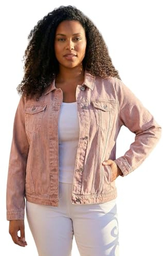 Roman Originals Jean Denim Jacket for Women UK Ladies 100% Cotton Summer Casual Stretch Crop Smart Utility Trucker Biker Fitted Vintage Wash Faded Classic Work Twill - Rose Plus - Size 26