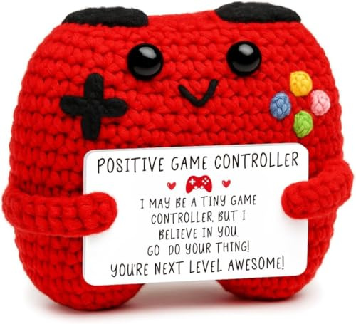 Positive Game Controller Plush – Cute Crochet Gaming Gift with Motivational Message – Gamer Plushie Toy for Teens & Adults – Fun Gaming Decor & Inspirational Gift for Video Game Lovers