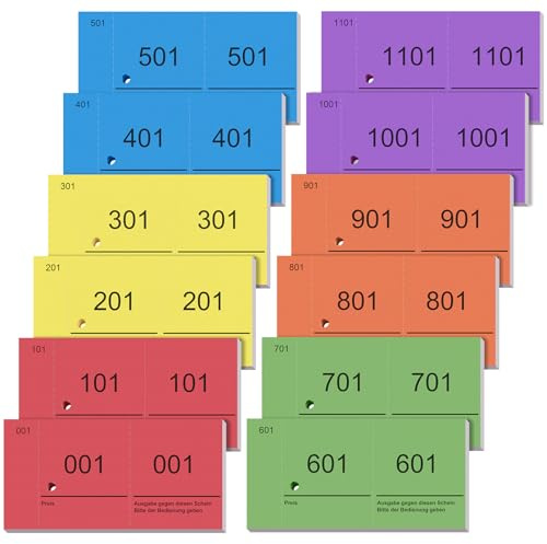 Nezyo 12 Büche Doppelnummernblock 1-1200 Nummeriert | Doppelnummern, Großpackung, Garderobenmarken, Pfandmarken, Quittungsblock, Lose, Tombola, Party, Messen, Veranstaltungen