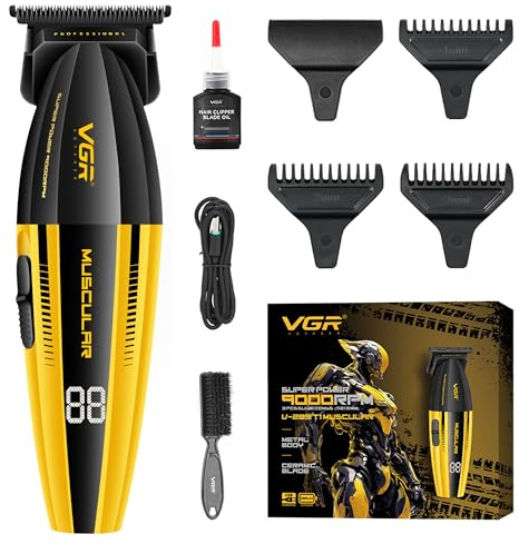 VGR 285T Konturen Haarschneidemaschine Profi für Männer, Kabelloser Präzisions Haartrimmer Herren mit 9000 U/Min Turbo Modus Leistungsstarken Motor, Barttrimmer Herren mit T Klinge und LED Display