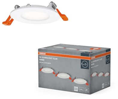 Osram Essential LED Einbaustrahler Slim 85mm 4,5W 4000K Weiß | LED spot and downlight recess slim, Spot lights and ceiling spots, Weiß, 85 mm dia, 25000 h, 3-Pack