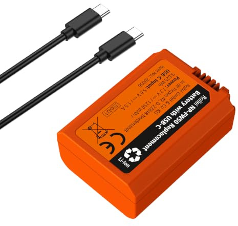 Rollei NP-FW50 Akku 1250 mAh mit USB-C Ladekabel | Kompatibel mit Sony ZV-E10 A6000 A6500 A6300 A6400 A7 A7II A7RII A7SII A7S A7S2 A7R A7R2 A55 A5100 A5000 A3000 A55 RX10