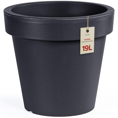 KONZEPT Blumentopf 35 cm Durchmesser in konischer Optik, 19 L – Übertopf groß aus Kunststoff, UV- & witterungsbeständig, Leicht & Robust, ideal für Innen & Außen, Anthrazit