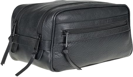 Kulturbeutel Leder Kulturtasche Washbag Sauna Siena 12977 Schwarz 1 +b