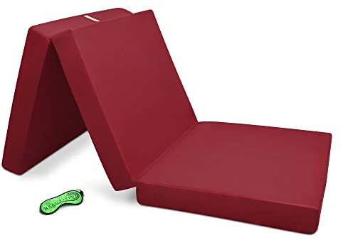 Beautissu Klappmatratze Gästebett klappbar 60x190 cm Faltmatratze Gästematratze faltbar Reisematratze Klappbett Gäste Matratze – Campix Camping Matratze Tragegriff Bodenmatratze waschbar Dunkelrot