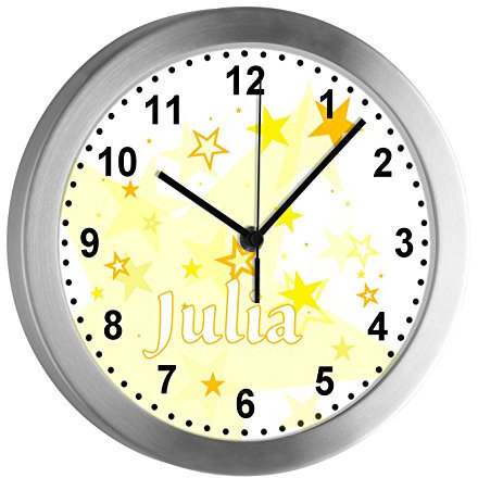 CreaDesign Kinder Funkwanduhr mit (Wunsch) Namen | Kinderzimmer Funkuhr| mit Analog ? Ziffernblatt | geräuscharm | Wanduhr Kind | Motiv Sternenhimmel