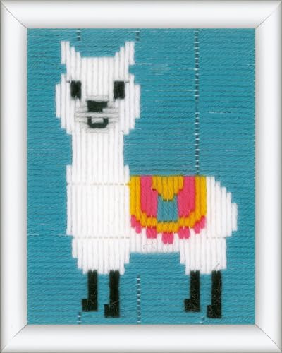Vervaco Stickbilder für Kinder Langstich Set LAMA Stickset für Anfänger Bastelset Handwerker ca. 12,5 x 16 cm Kreatives Nähset für Kinder DIY Sticken Set Kreatives Geschenk